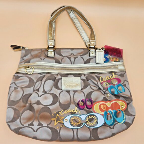 Coach Poppy Applique Shoulder  Tote F20099 Pink Glitter Hang Tag Limited Edition - Picture 1 of 16